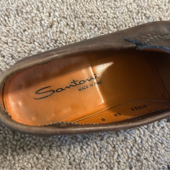 Santoni Brown Leather Slip On Dress Shoes Size 10 Made In Italy D1953 - Picture 6 of 14